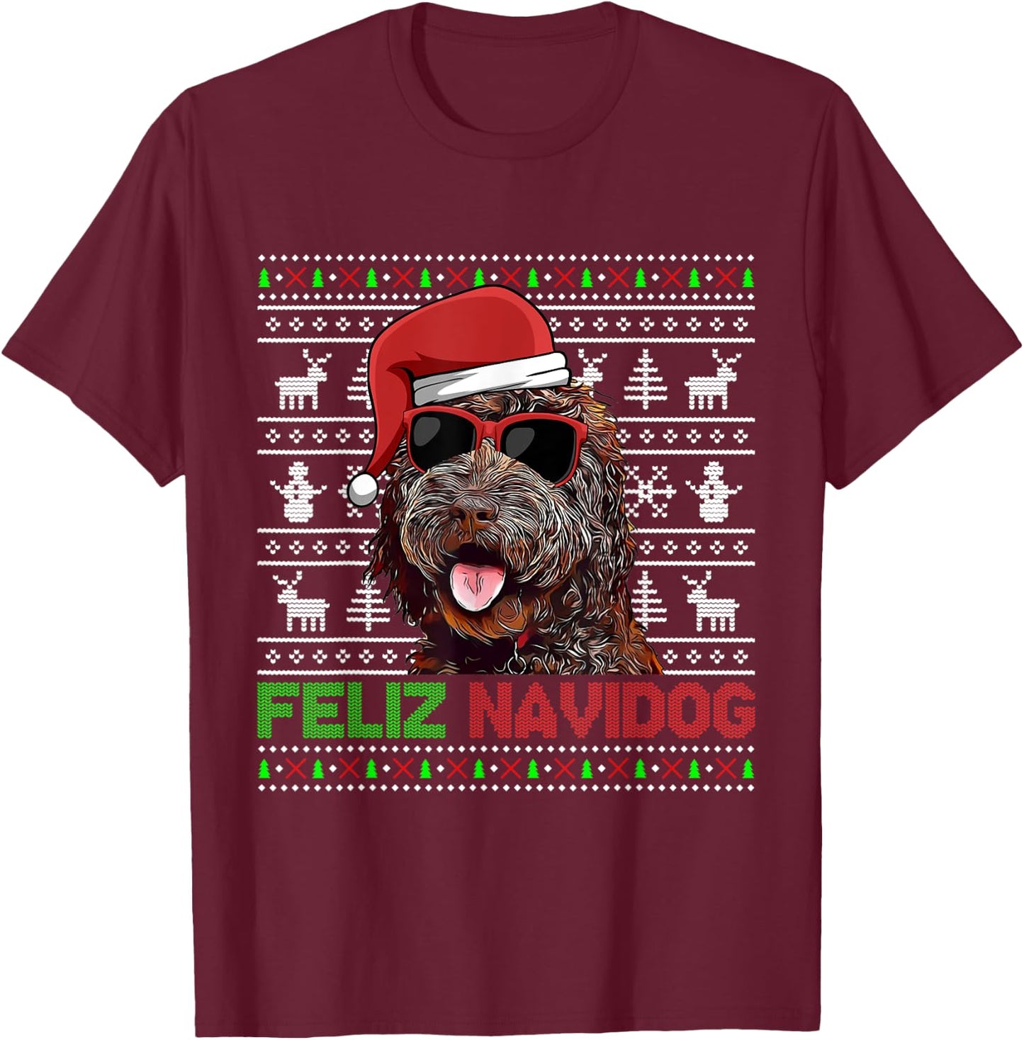 Barbet Dog Feliz Navidog Funny Christmas T-Shirt - T-Shirt | Maroon