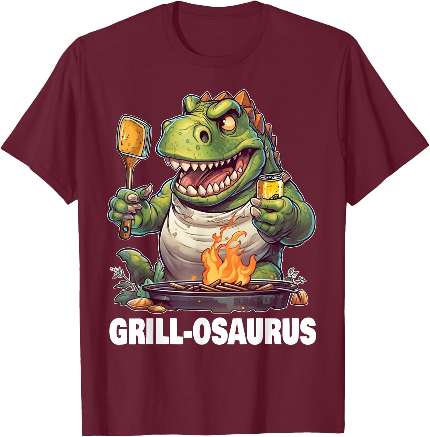 Grill-osaurus Rex BBQ Dinosaur Funny Fathers' Day Grilling T-Shirt - T-Shirt | Maroon