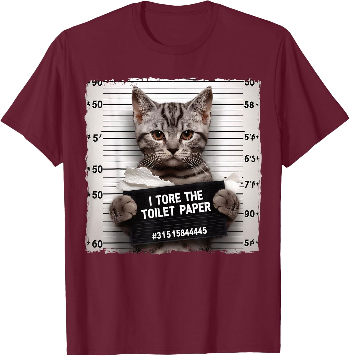 Cute Cat Mugshot Humorous Cat for Cats Lover Cat Mom Cat Dad T-Shirt - T-Shirt | Maroon