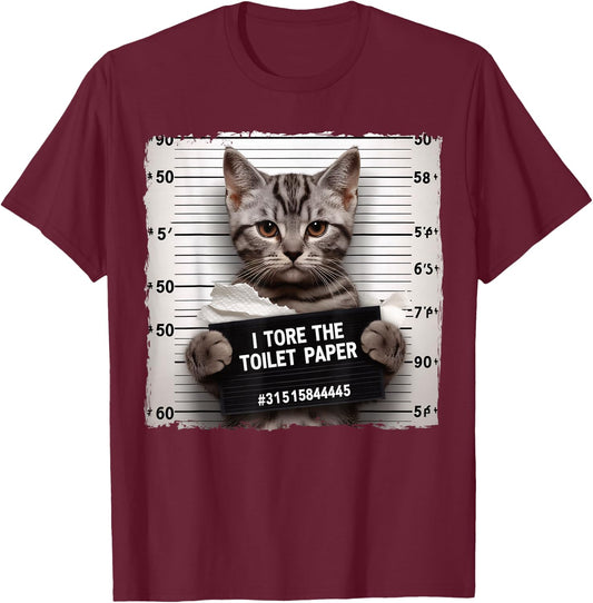 Cute Cat Mugshot Humorous Cat for Cats Lover Cat Mom Cat Dad T-Shirt - T-Shirt | Maroon