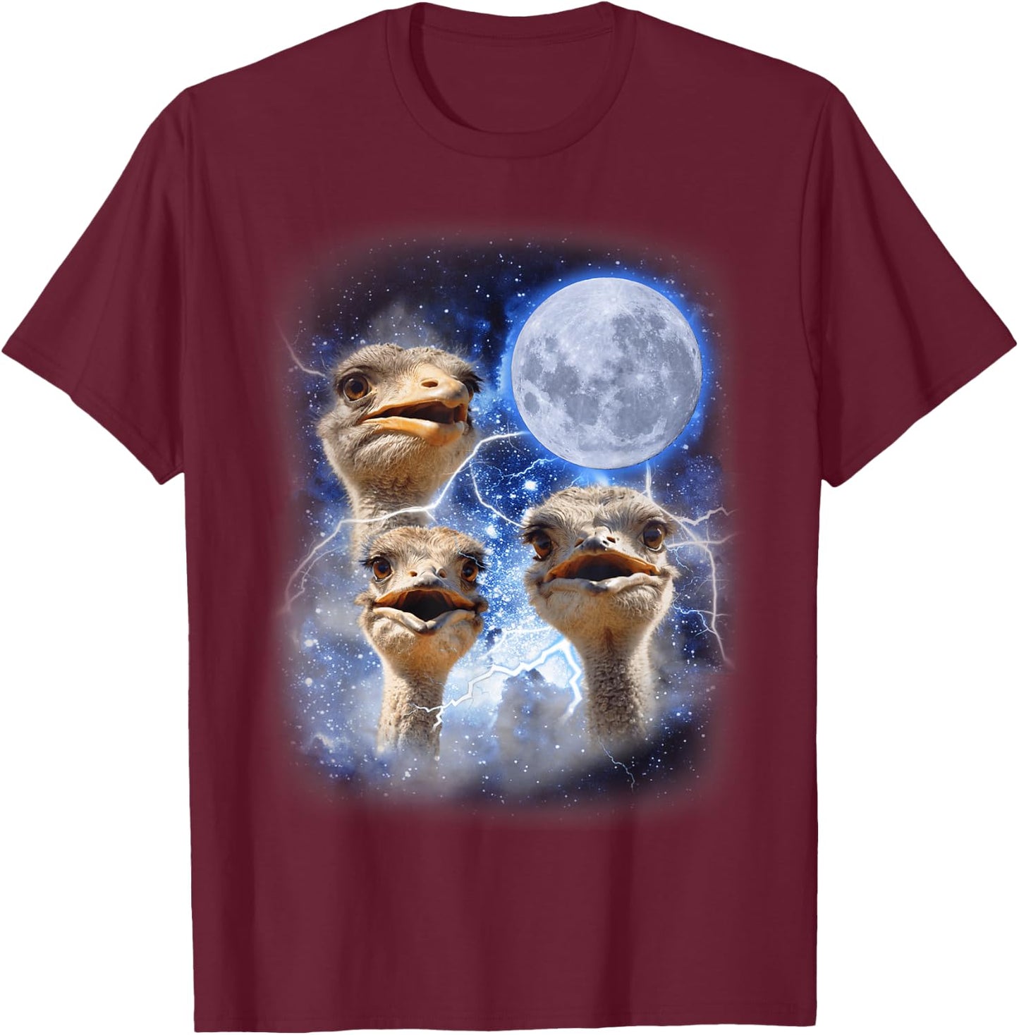 Three Ostrich Moon Hilarious Flightless 3 Bird Parody T-Shirt - T-Shirt | Maroon
