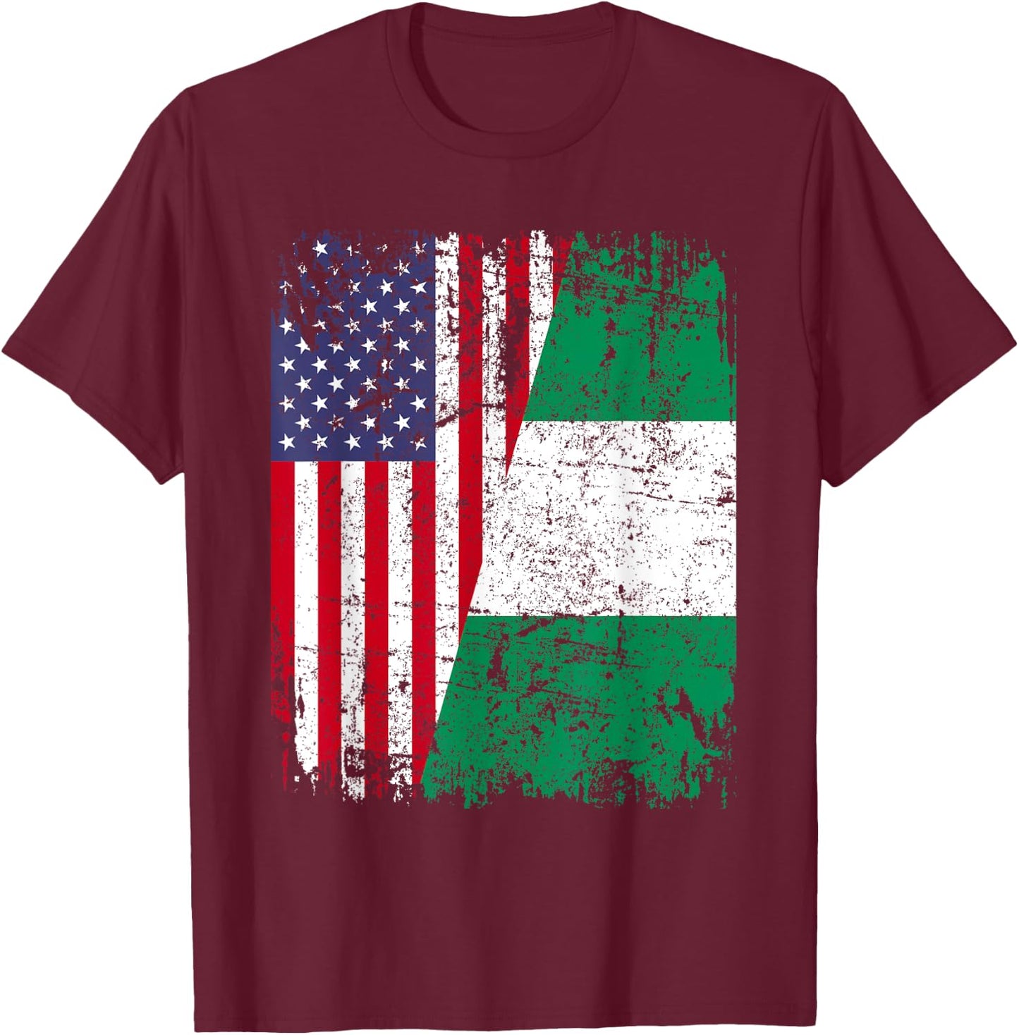 NIGERIAN ROOTS | Half American Flag | NIGERIA T-Shirt - T-Shirt | Maroon
