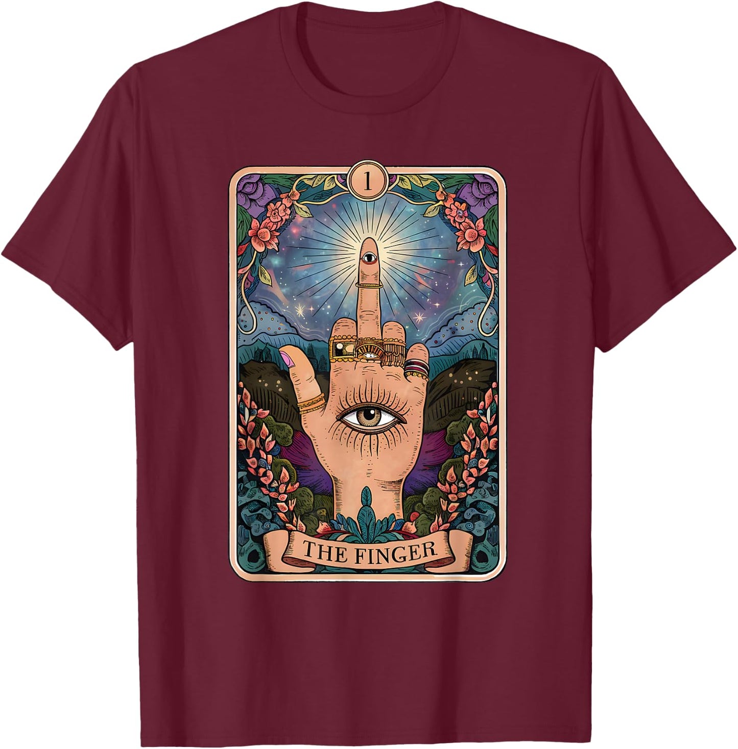 The Finger Funny Tarot Card Sassy Witchy Sarcastic Humor T-Shirt - T-Shirt | Maroon