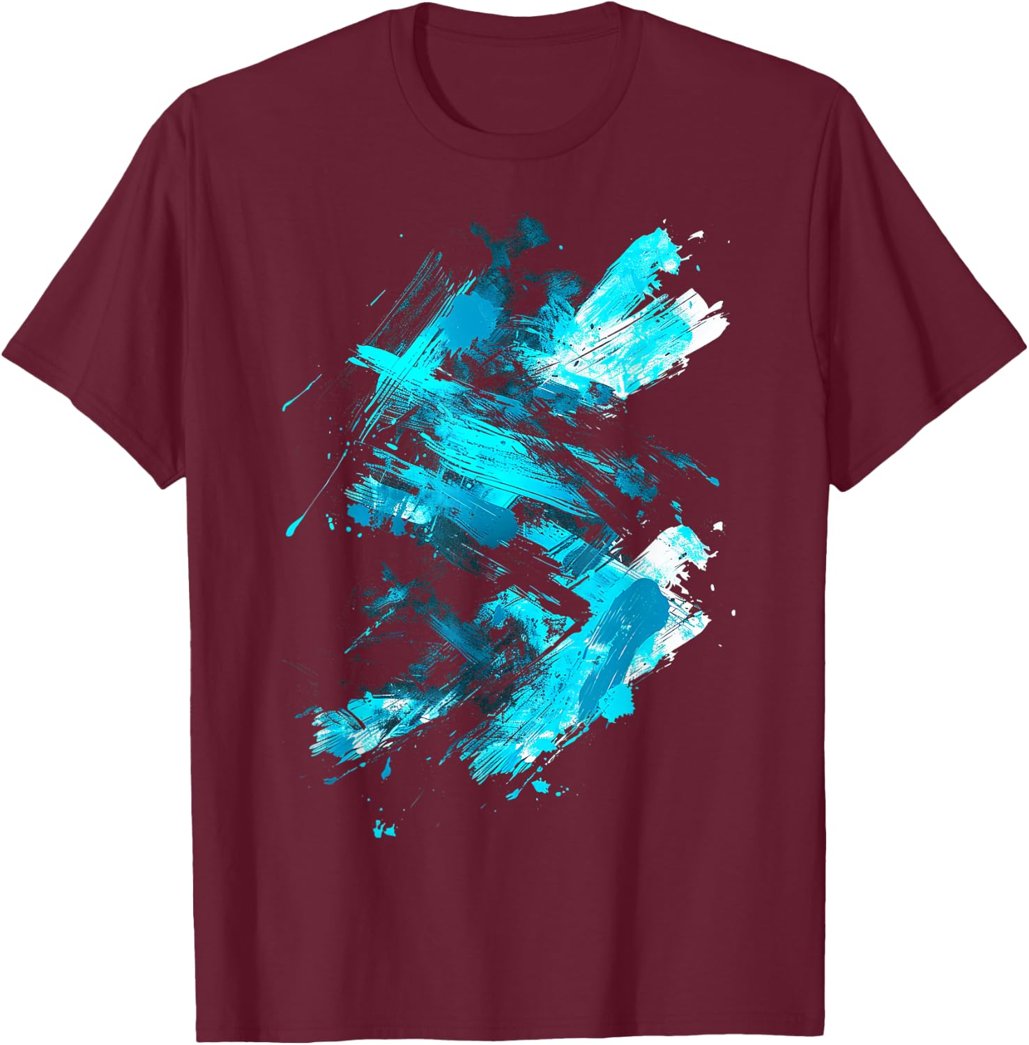 Cyan And Black Dynamic Design Graphic T-Shirt - T-Shirt | Maroon