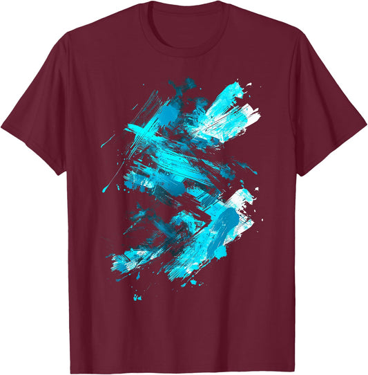 Cyan And Black Dynamic Design Graphic T-Shirt - T-Shirt | Maroon