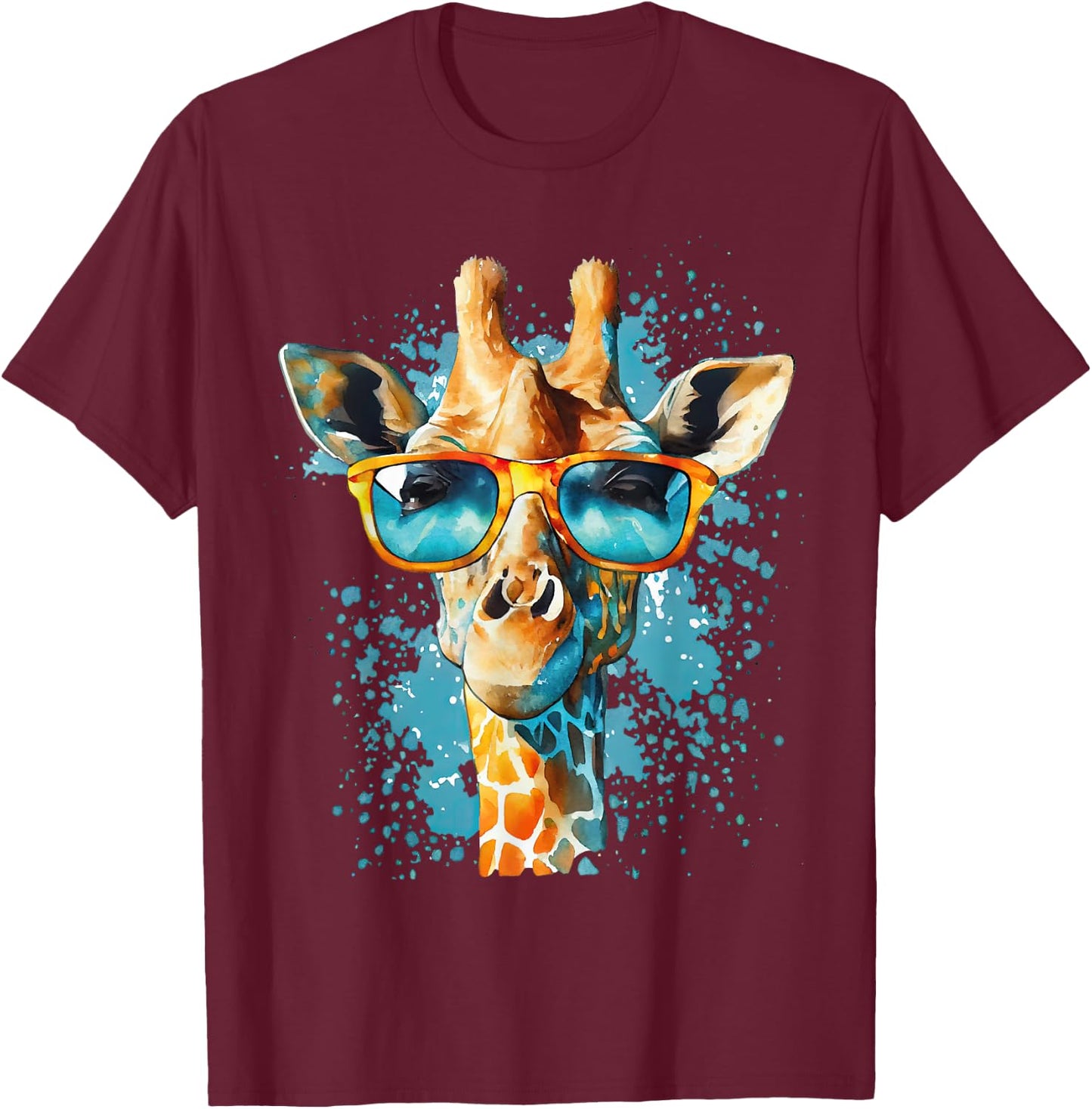 Giraffe Colorful Artwork Safari - Sunglass Giraffe T-Shirt - T-Shirt | Maroon