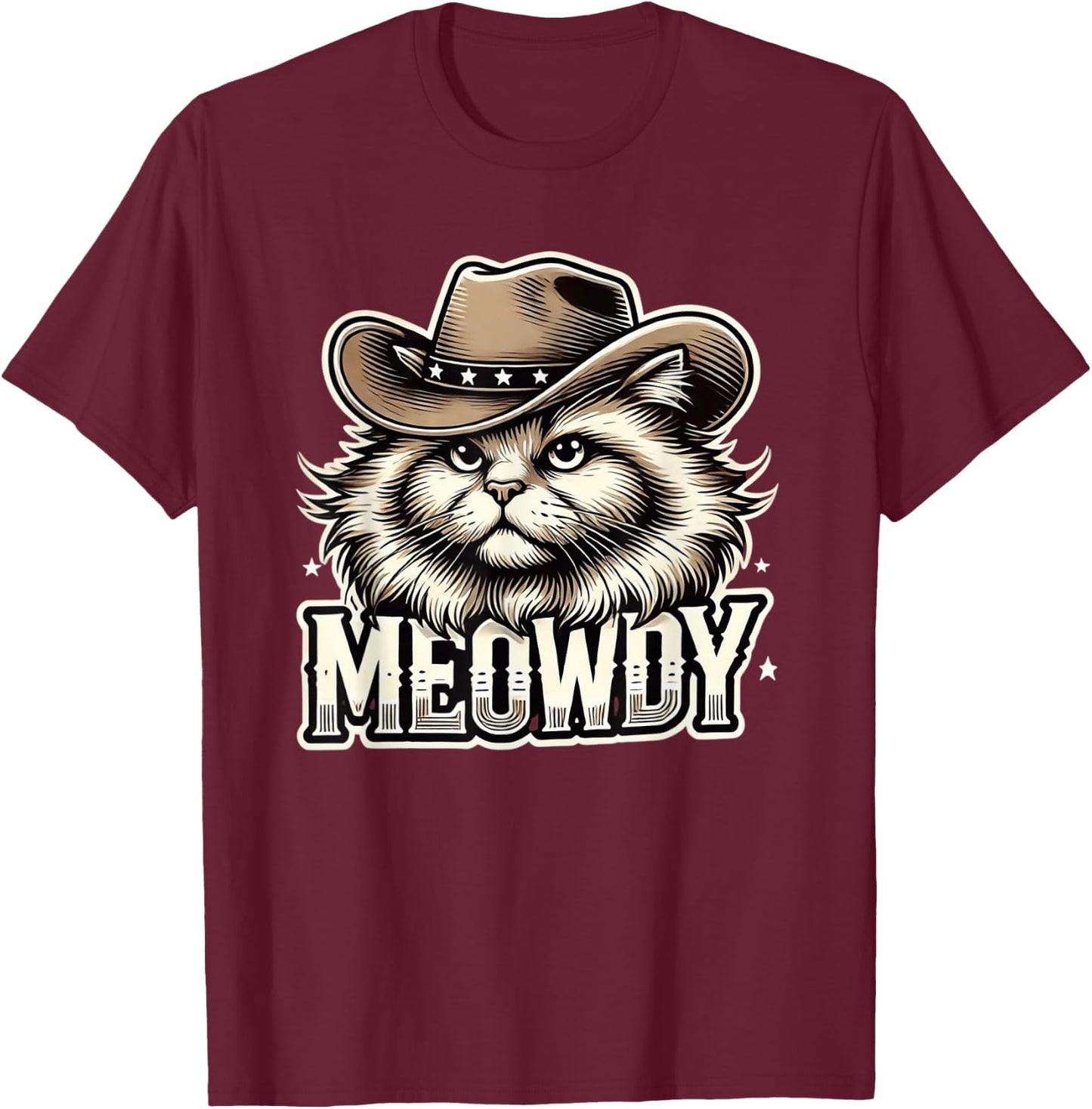 Meowdy Cat Funny Texas Cat Vintage Country Music Cat Cowboy T-Shirt - T-Shirt | Maroon