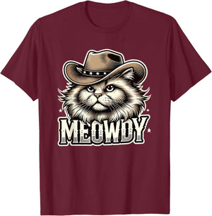Meowdy Cat Funny Texas Cat Vintage Country Music Cat Cowboy T-Shirt - T-Shirt | Maroon