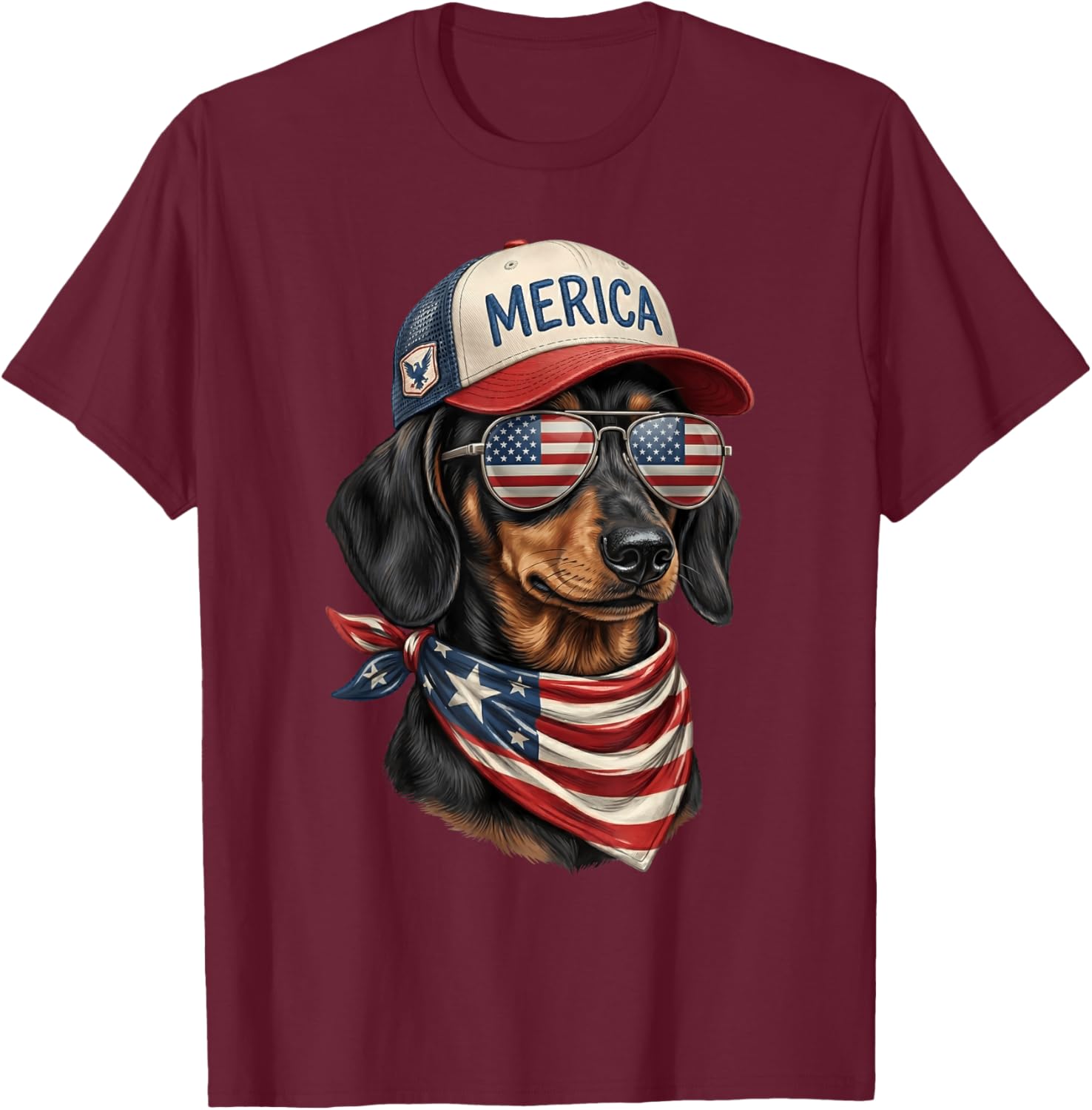 Dachshund 4th of July USA American Flag Wiener Dog Patriotic T-Shirt - T-Shirt | Maroon