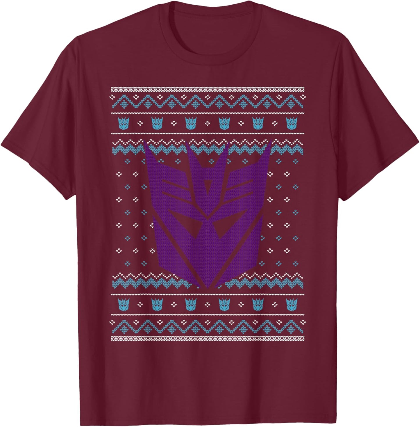 Transformers Christmas Retro Decepticon Ugly Sweater Style T-Shirt - T-Shirt | Maroon