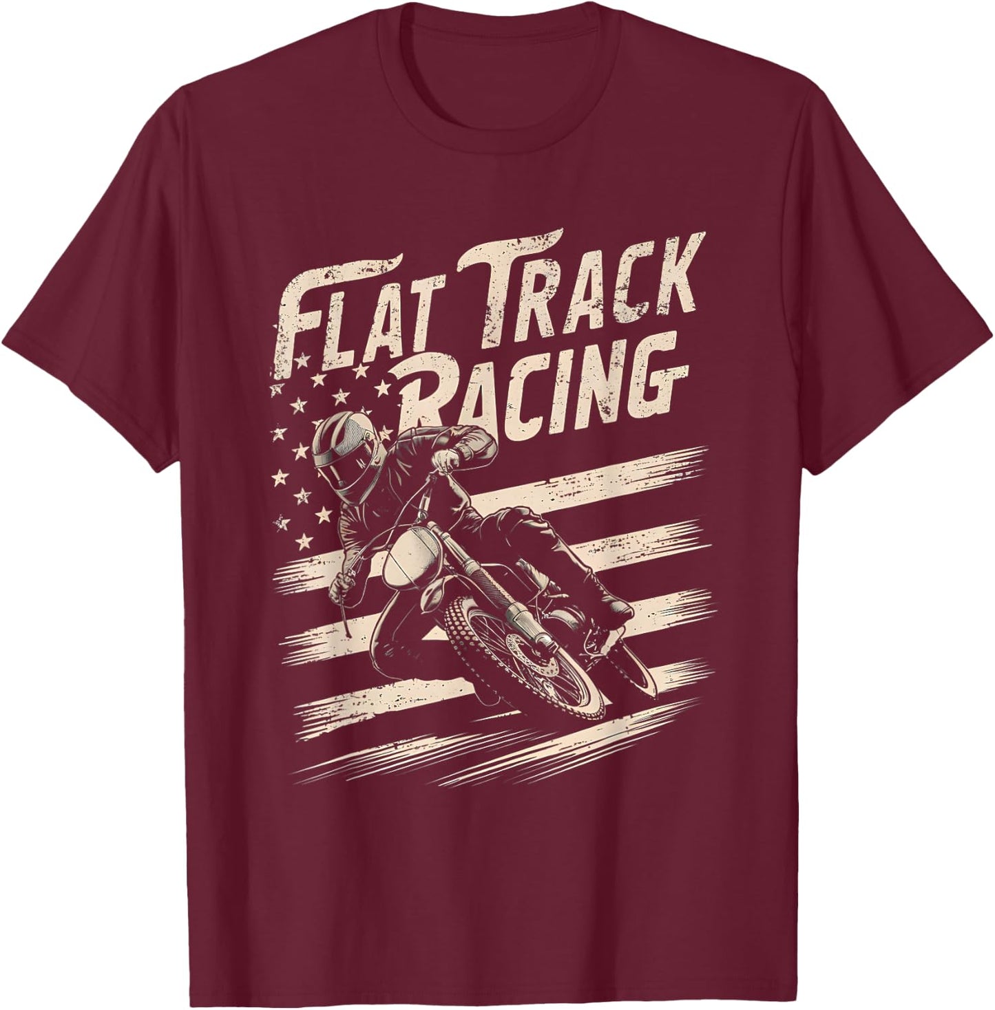 Flat Track Motorcycle Racing American Flag Speedway Dirt T-Shirt - T-Shirt | Maroon