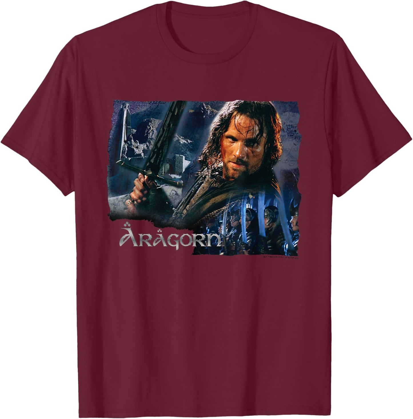 NEW LINE CINEMA Aragorn - Men's Black Short Sleeve Movie Character - Small T-Shirt - T-Shirt | Maroon