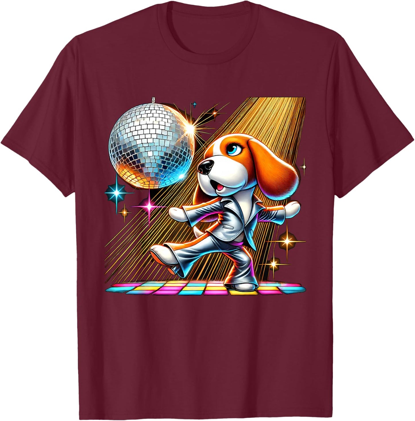Aesthetic Beagle Dog Disco Men Women Kids T-Shirt - T-Shirt | Maroon