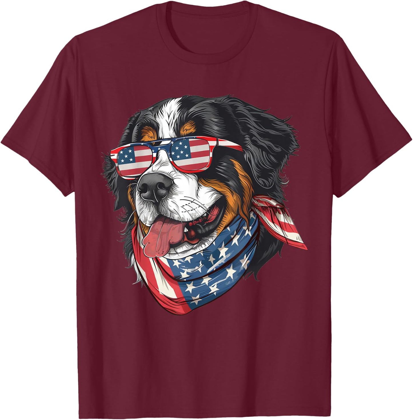 Patriotic Bernese Mountain Dog American Flag 4th of July Women Men T-Shirt - T-Shirt | Maroon