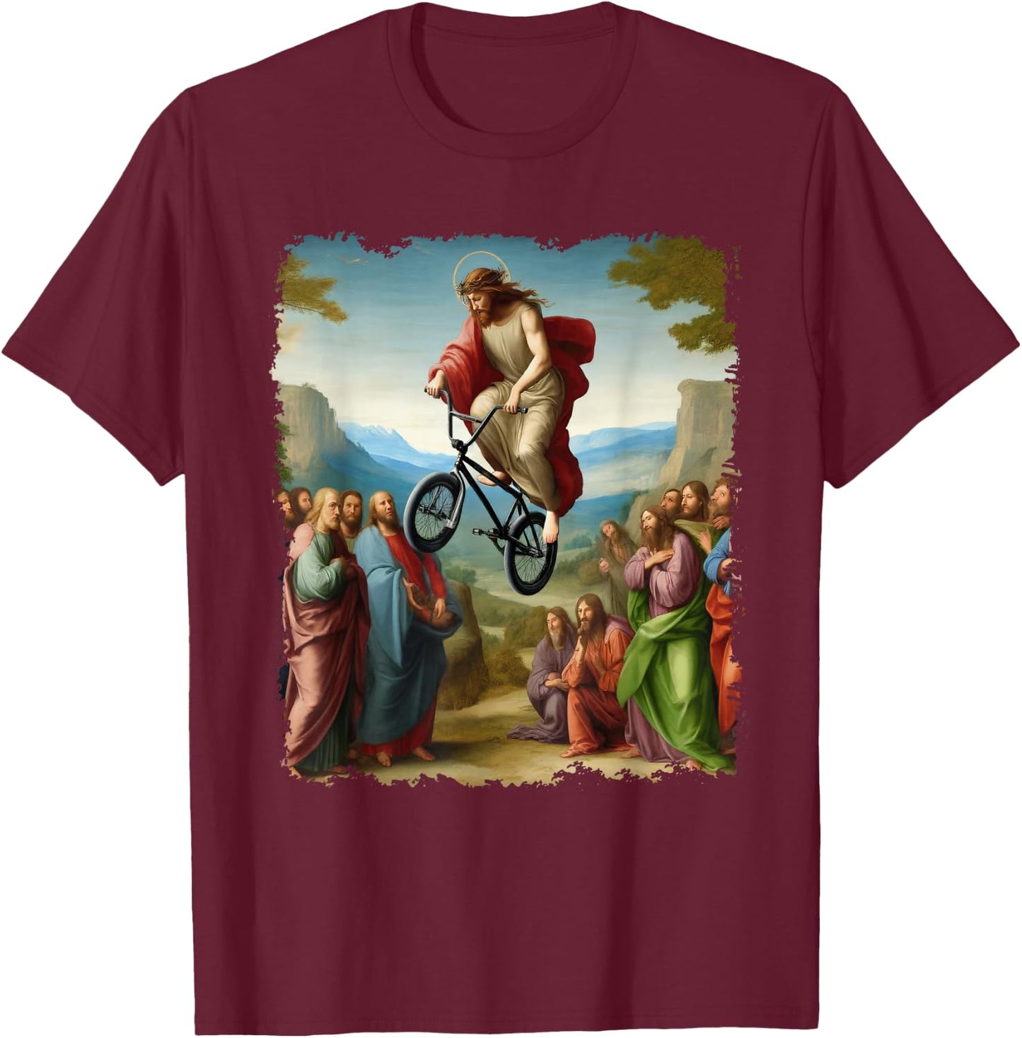 Jesus BMX Bike Stunt Driver Painting Christian BMX Freestyle T-Shirt - T-Shirt | Maroon