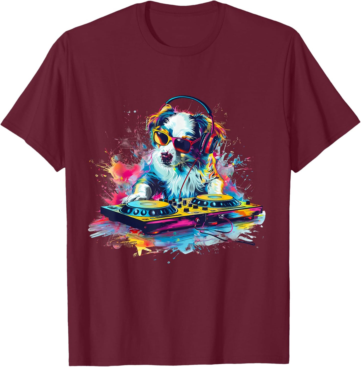Dog Music DJ Artwork EDM Beatmaker Techno Turntable DJ Dog T-Shirt - T-Shirt | Maroon