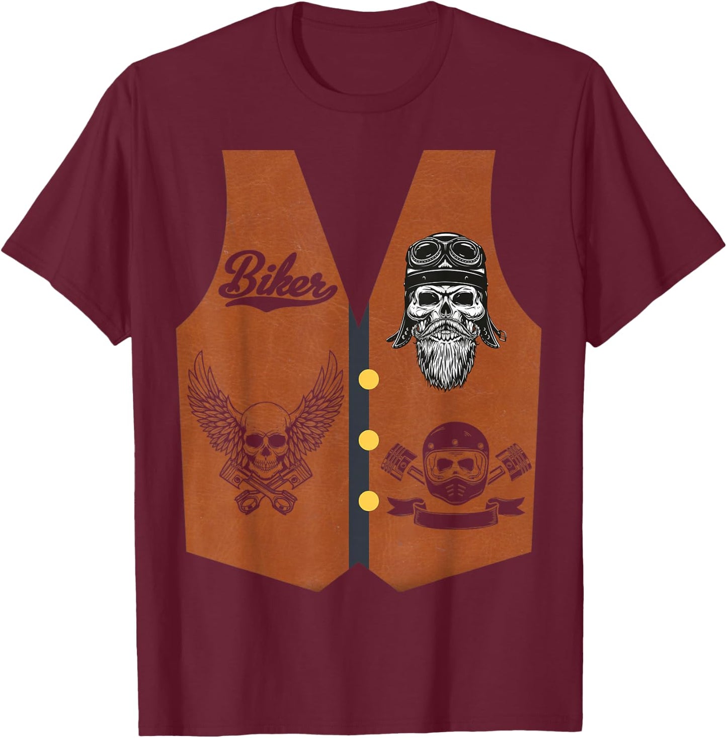 Funny Biker Vest Halloween Costume Motorcycle Biker Men Boys T-Shirt - T-Shirt | Maroon