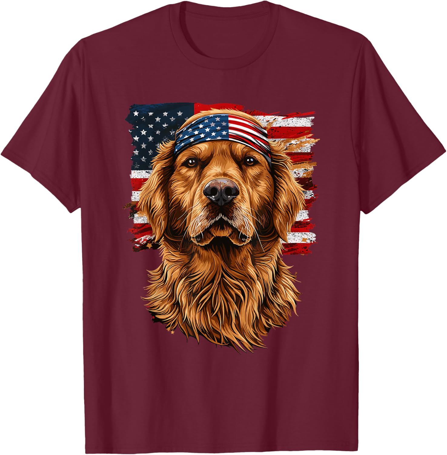 Golden Retriever Patriotic 4th Of July USA American Flag Men T-Shirt - T-Shirt | Maroon