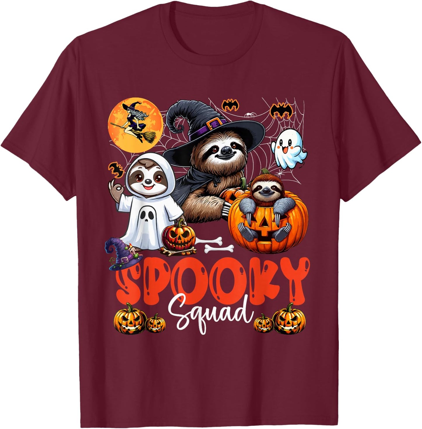 Spooky Halloween Squad Three Horror Sloths Cosplay Witch Boo T-Shirt - T-Shirt | Maroon