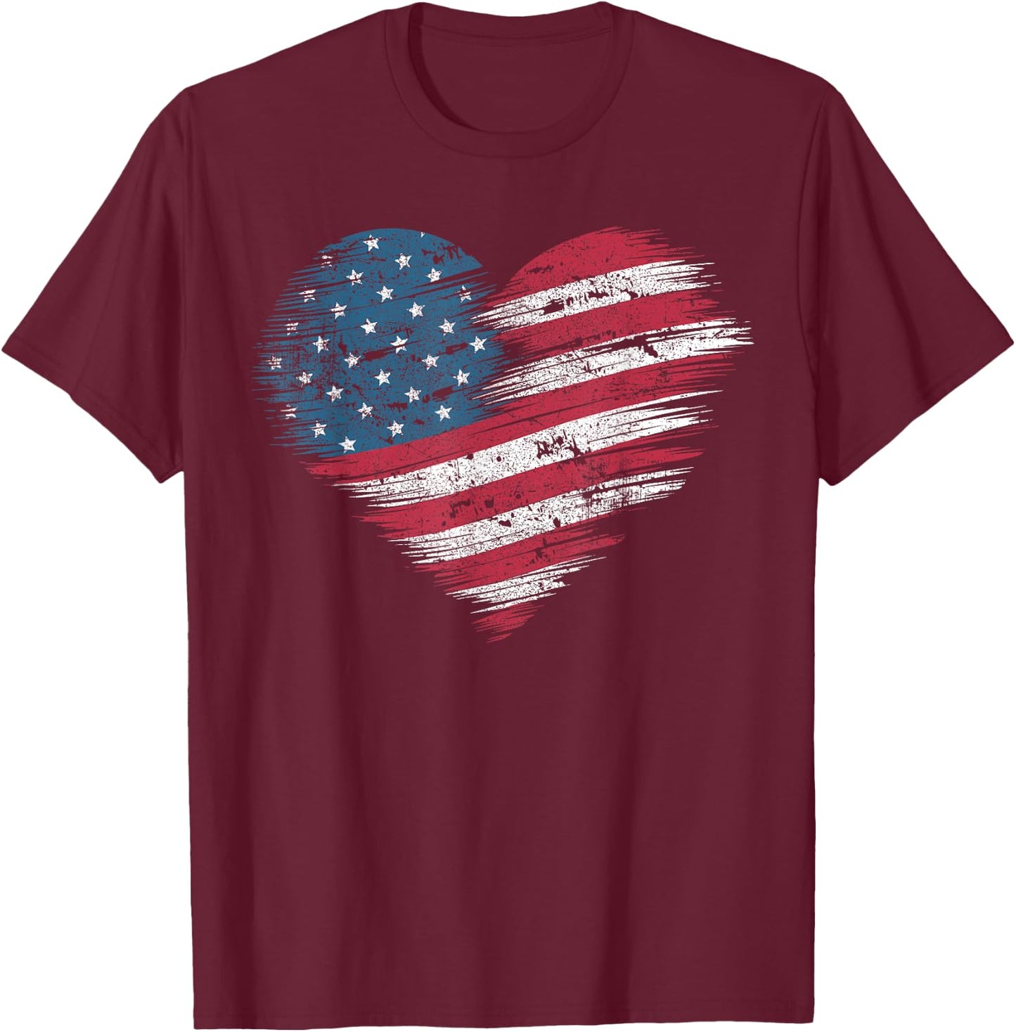 American Flag Heart Women Men Kids Patriotic 4th of July USA T-Shirt - T-Shirt | Maroon