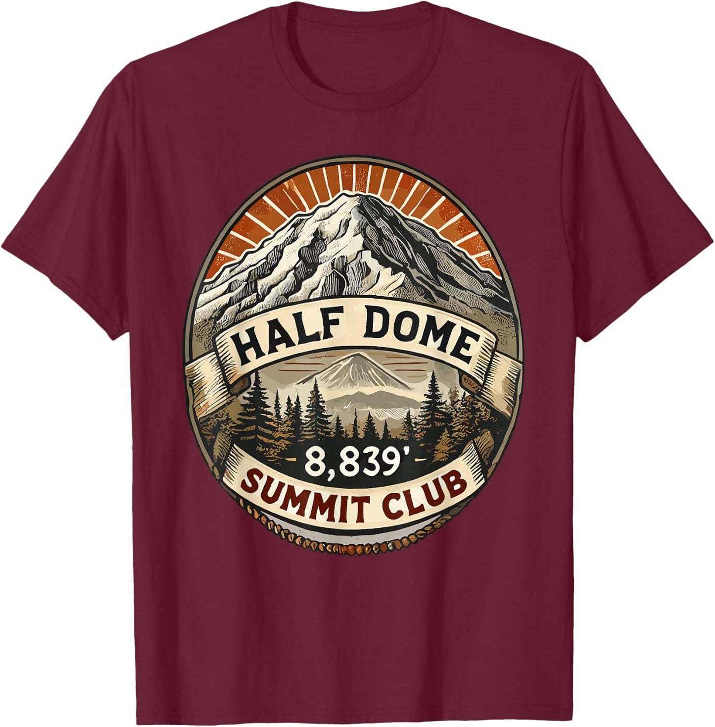 Half Dome Summit Club Shirt Hiking T-Shirt - T-Shirt | Maroon