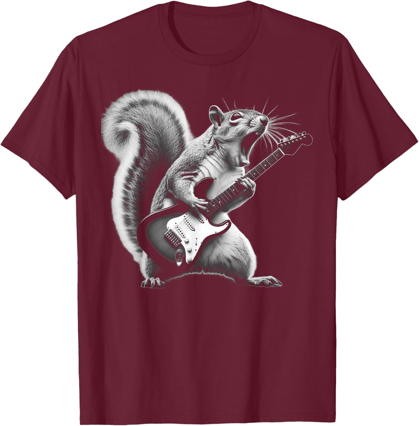 Squirrel Playing Guitar Rock and Roll , Women, Kids T-Shirt - T-Shirt | Maroon