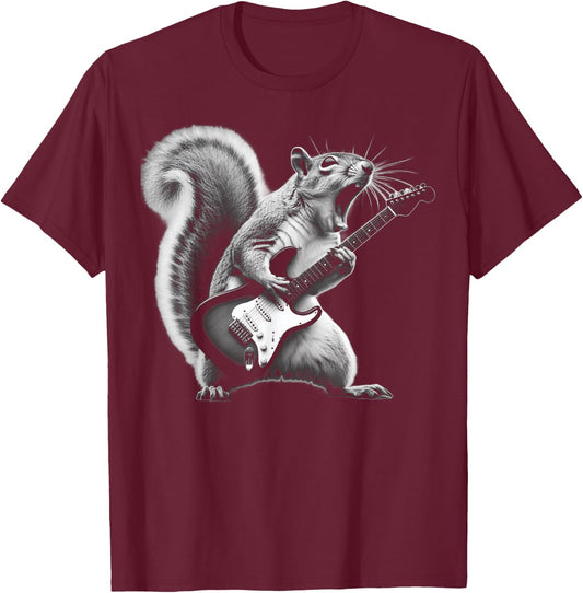 Squirrel Playing Guitar Rock and Roll , Women, Kids T-Shirt - T-Shirt | Maroon
