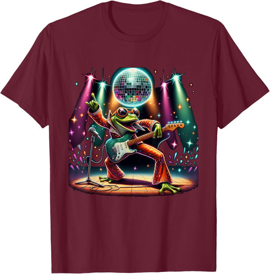 Disco Ball Guitar Frog T-Shirt - T-Shirt | Maroon