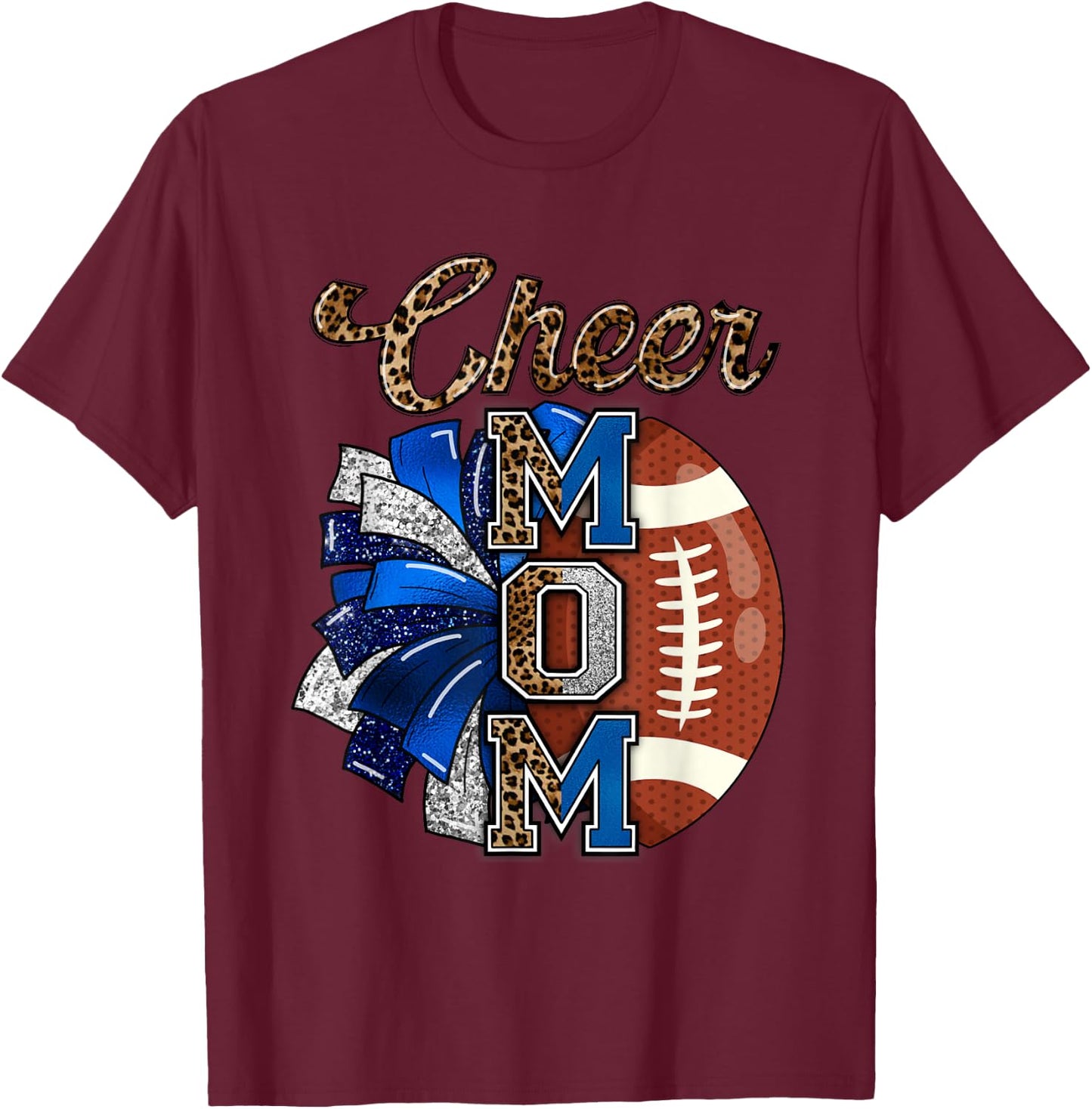 Cheer Mom Pom Pom Football T-Shirt - T-Shirt | Maroon
