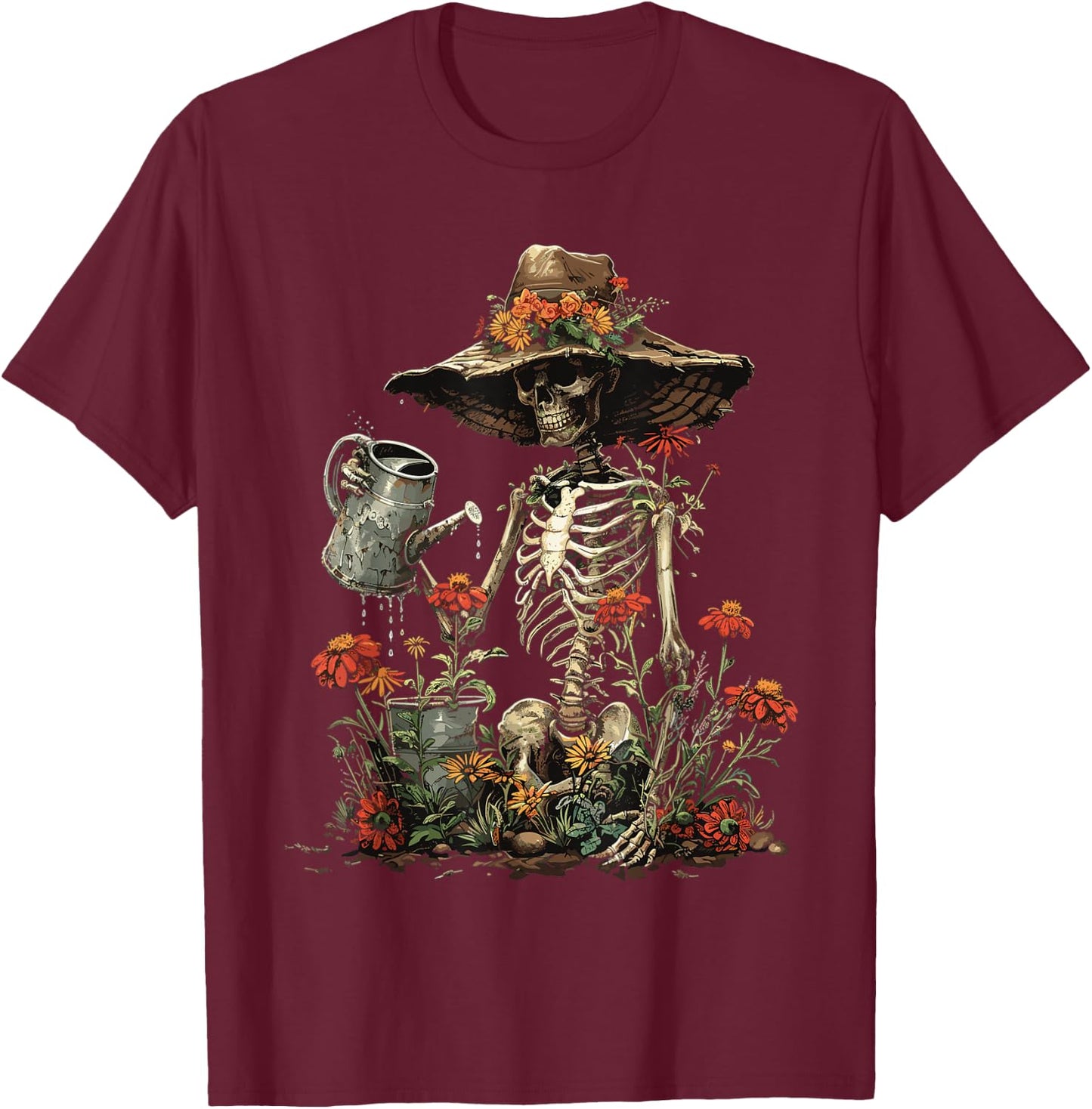 Skeleton Plants Lover Gardening Halloween T-Shirt - T-Shirt | Maroon