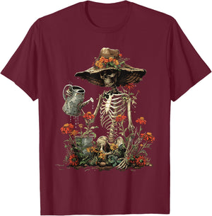 Skeleton Plants Lover Gardening Halloween T-Shirt - T-Shirt | Maroon