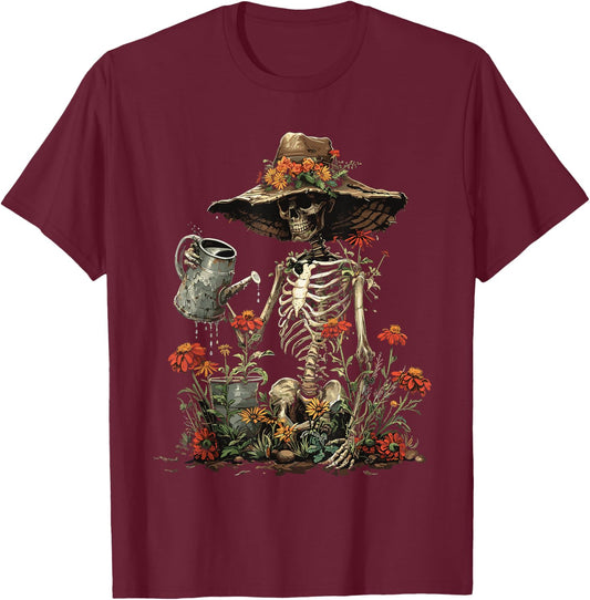Skeleton Plants Lover Gardening Halloween T-Shirt - T-Shirt | Maroon
