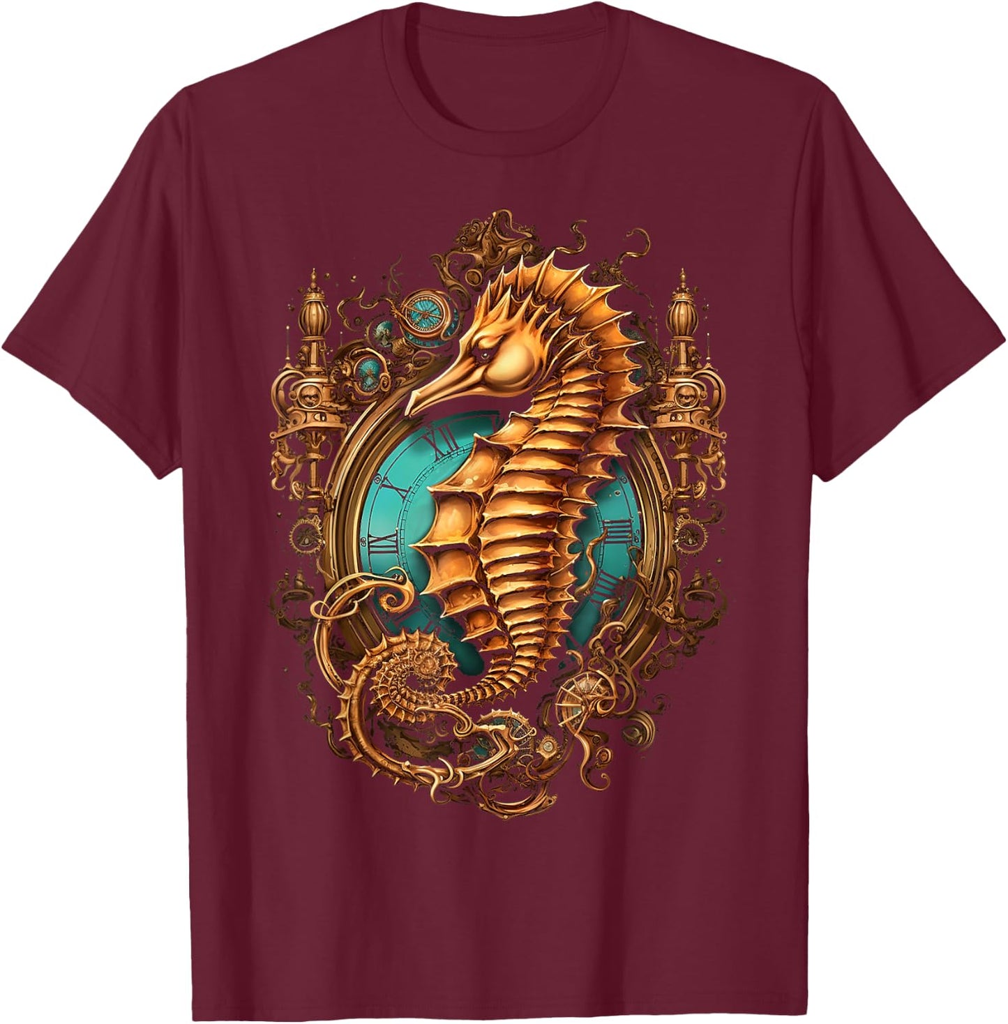 Seahorse Animal Motif Art Seahorse T-Shirt - T-Shirt | Maroon