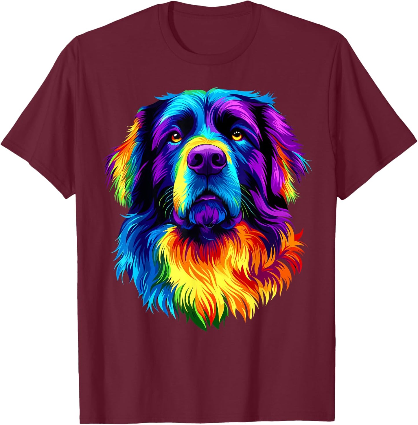 Colorful Newfoundland Dog Face Cute Newfie Lover Black Women Kids T-Shirt - T-Shirt | Maroon