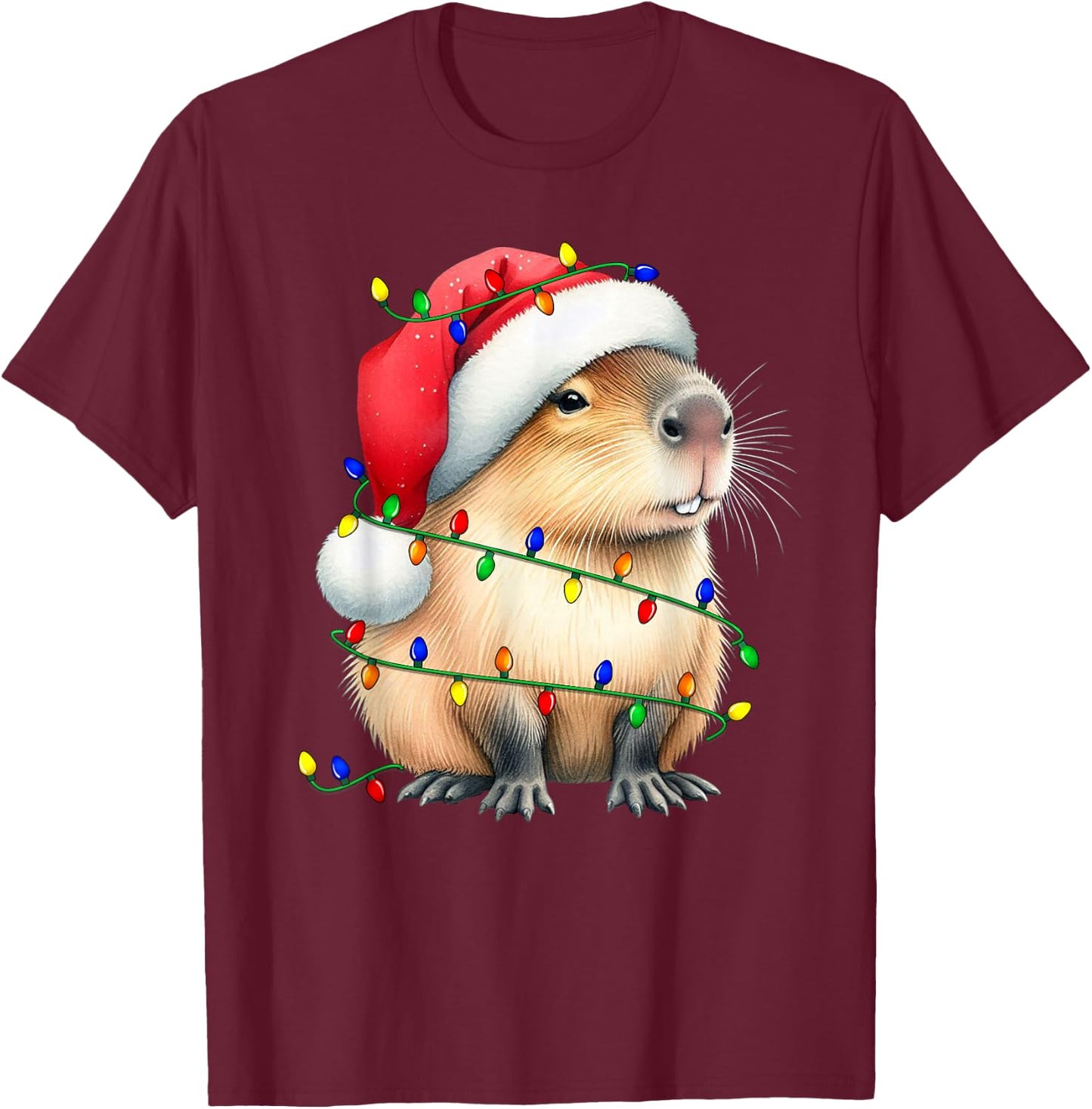 Capybara Wearing Santa Hat Christmas Capybara Lover Xmas Kid T-Shirt - T-Shirt | Maroon