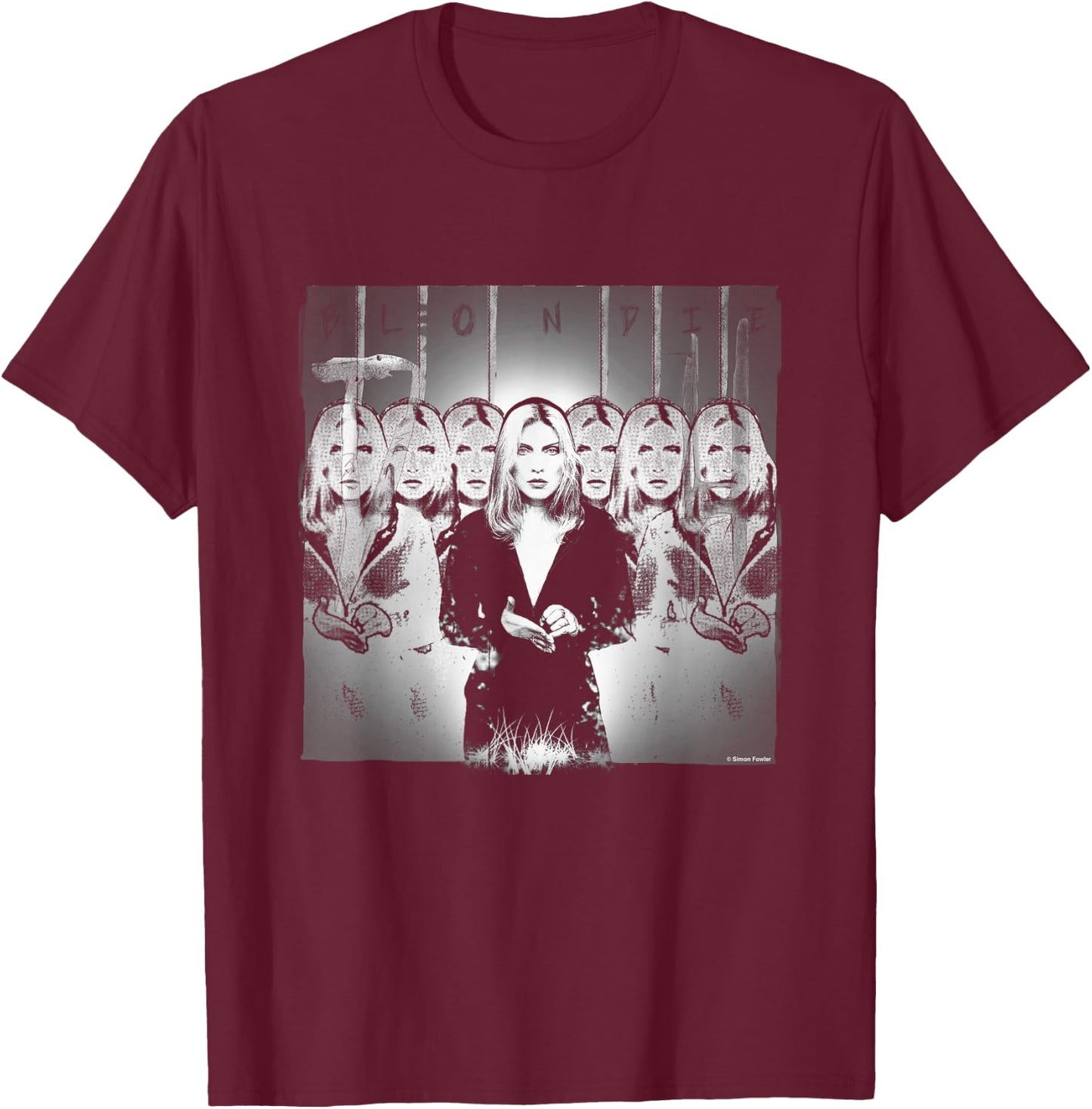 Blondie Debbie Harry B&W Art By Simon Fowler T-Shirt - T-Shirt | Maroon