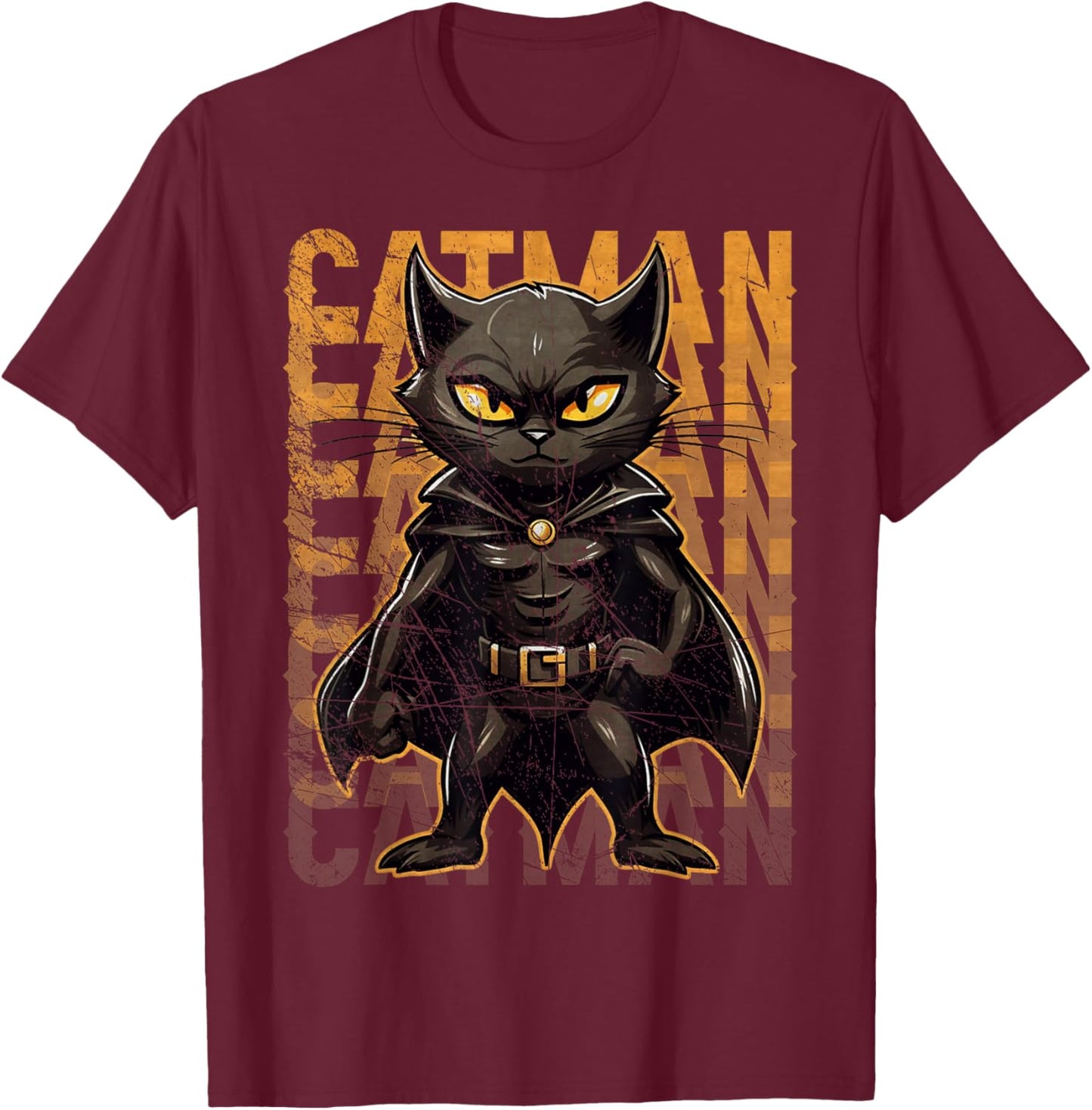Vintage Catman Superhero Catman Funny Black Cat Cat With Cape T-Shirt - T-Shirt | Maroon