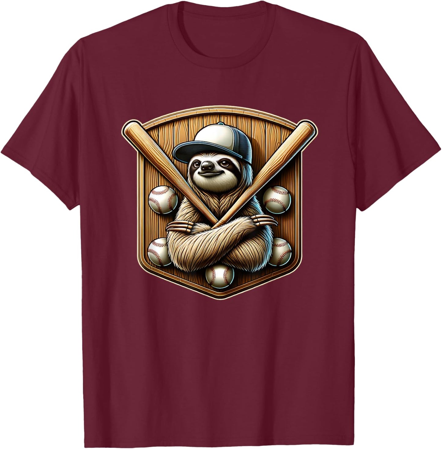 Funny Sloth Baseball Sports Softball Pitcher Player Cool T-Shirt - T-Shirt | Maroon