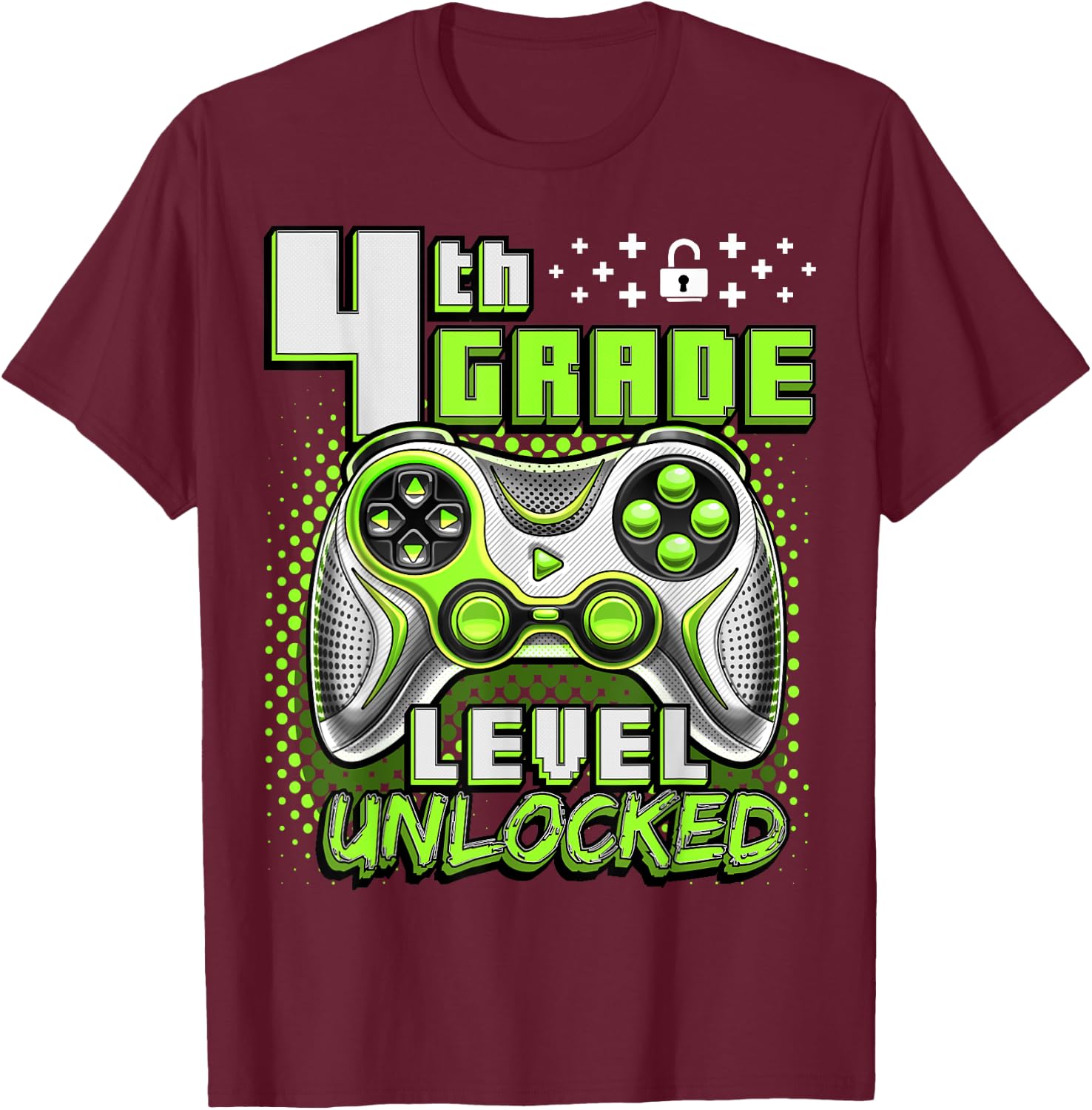 Back to School 4th Grade Boys Gamer First Day School Level T-Shirt - T-Shirt | Maroon