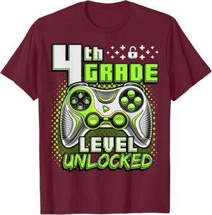 Back to School 4th Grade Boys Gamer First Day School Level T-Shirt - T-Shirt | Maroon