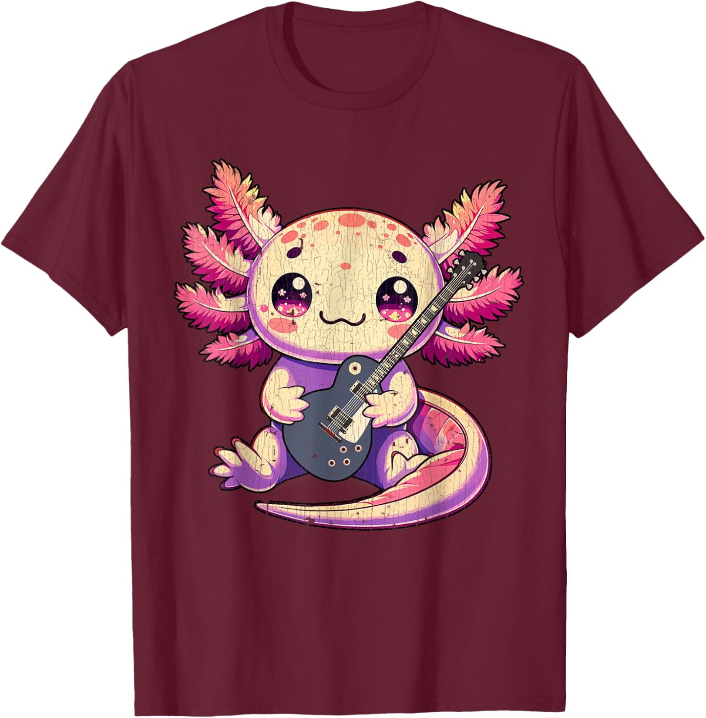 Cute Snaxalotl Axolotl Love Electric Guitar Music Rock 2 T-Shirt - T-Shirt | Maroon