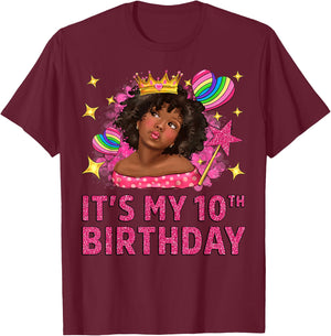 It's My 10th Birthday Black Girl African American Black Kids T-Shirt - T-Shirt | Maroon