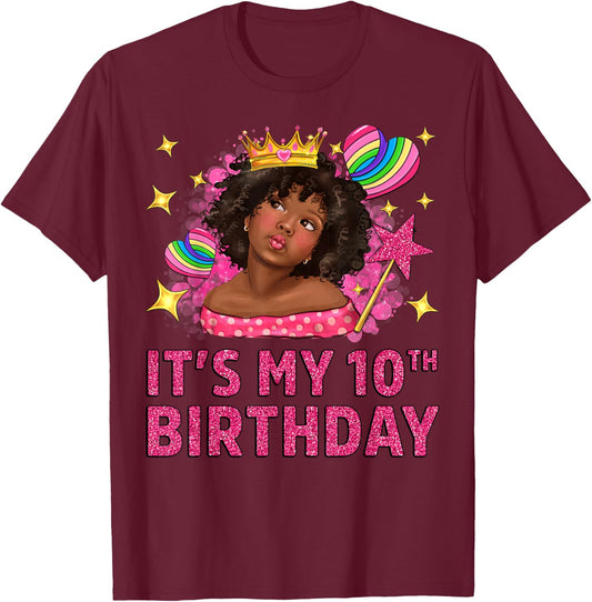It's My 10th Birthday Black Girl African American Black Kids T-Shirt - T-Shirt | Maroon