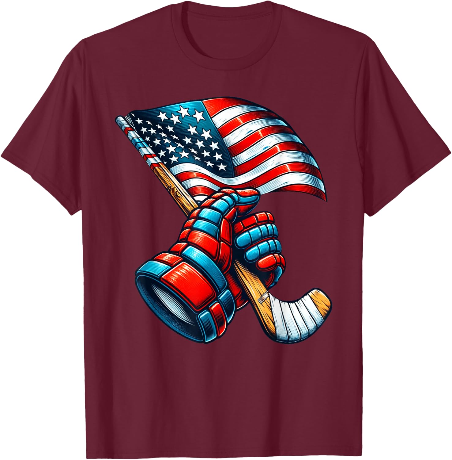Patriotic Ice Hockey 4th of July USA Independence Day T-Shirt - T-Shirt | Maroon
