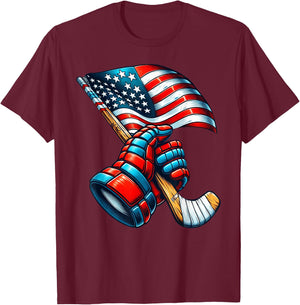 Patriotic Ice Hockey 4th of July USA Independence Day T-Shirt - T-Shirt | Maroon