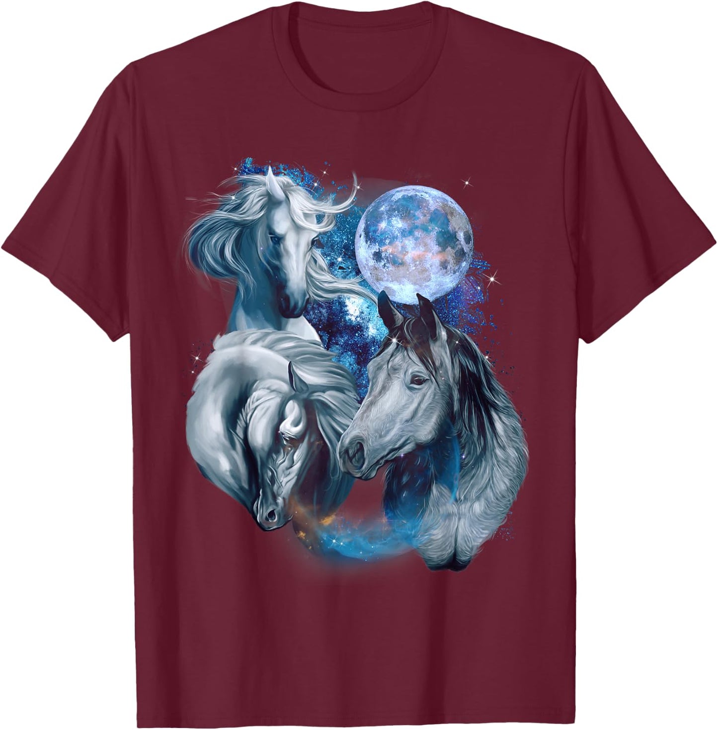 3 Moon Horse Equine Art Racing Animal Lovers Novelty Humor T-Shirt - T-Shirt | Maroon