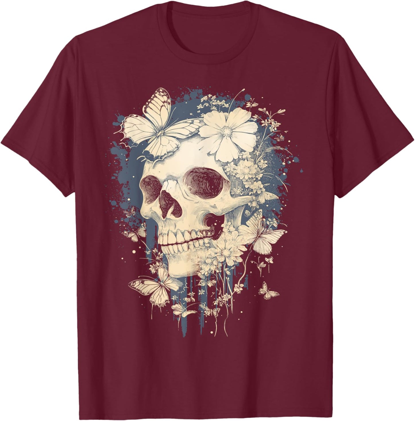 Fairy Grunge Skulls Dainty Butterflies Gothic Y2K Aesthetic T-Shirt - T-Shirt | Maroon