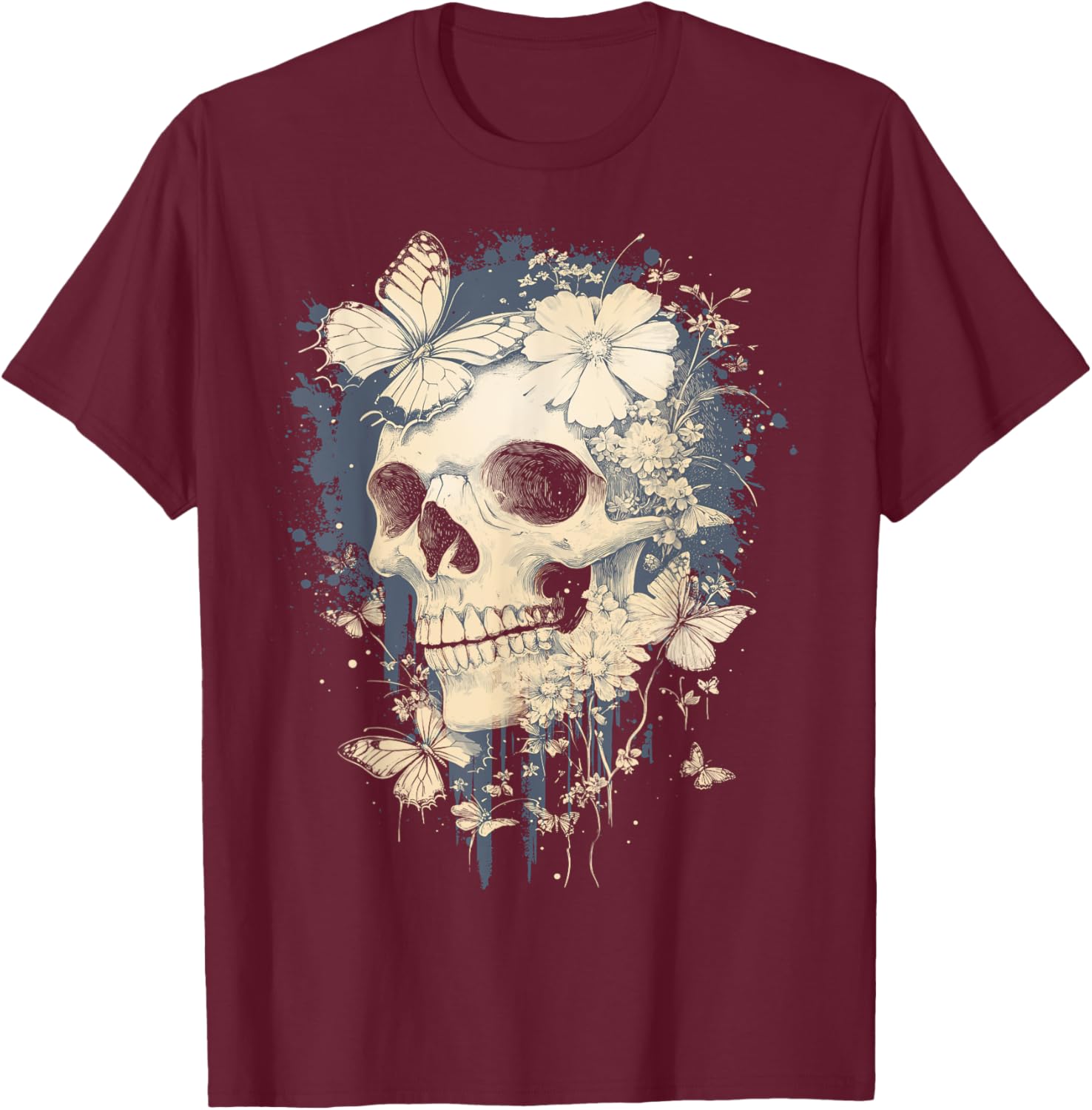 Fairy Grunge Skulls Dainty Butterflies Gothic Y2K Aesthetic T-Shirt - T-Shirt | Maroon