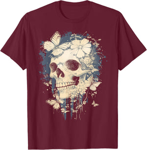 Fairy Grunge Skulls Dainty Butterflies Gothic Y2K Aesthetic T-Shirt - T-Shirt | Maroon