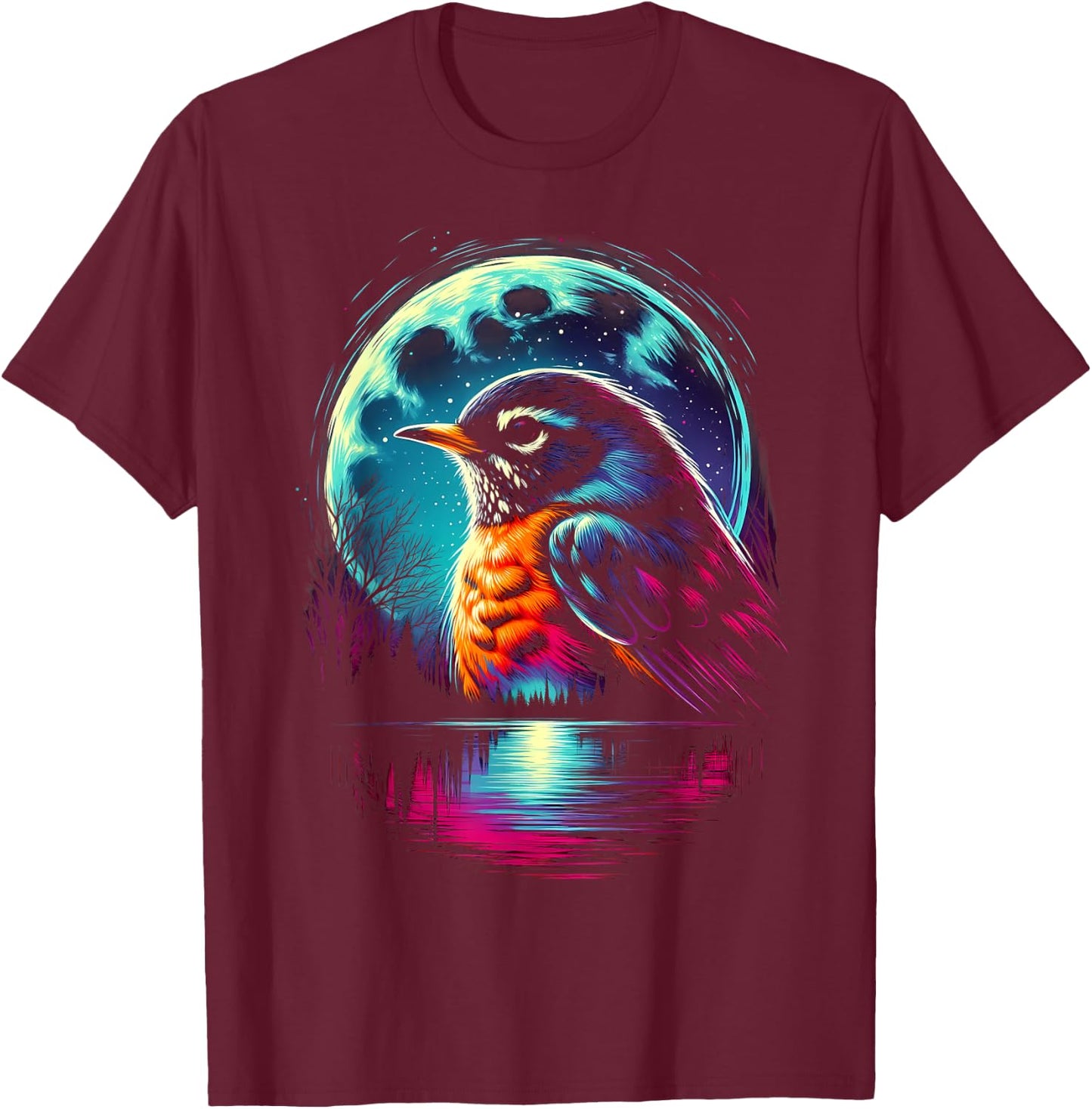 Colorful American Robin Bird Spirit Animal Cool Illustration T-Shirt - T-Shirt | Maroon